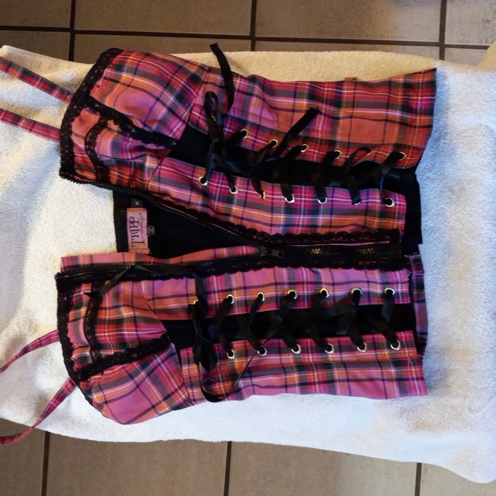 Tripp Nyc Pink Plaid Flannel Corset Size M